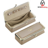 Royal Bagger Genuine Leather RFID Blocking Fashion Glasses Case, Pencil Bag with Kiss Lock, Organizer for Rings, Necklaces & Earrings for Women 3135