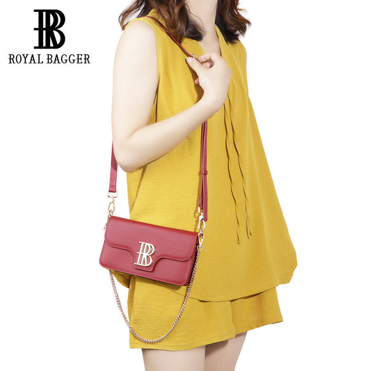 Royal Bagger Genuine Cow Leather Crossbody Bag for Women, Elegant Mini Shoulder Purse with Chain Strap & RFID Wallet 3244