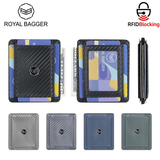 Royal Bagger RFID Ultra-thin Genuine Leather Card Holder for Men Small Card Holder Simple Coin Clip 3230
