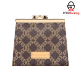 Royal Bagger Women’s RFID Credit Card Holder Wallet – Vintage Coin Purse with Signature Coated Canvas & Vegetable-Tanned Cowhide Leather, Kiss Lock Short Wallet 5242