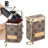 Royal Bagger Women's Mini Chain Cosmetics Case, Signature Coated Canvas & Vegetable-Tanned Cowhide Leather Kiss Lock Purse, Small Makeup Bag with Mirror 5241