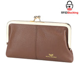 Royal Bagger RFID Kiss Lock Wallet, Solid Color Multi-card Slots Card Holder, Genuine Leather Clutch Purses for Women 1468