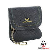 Royal Bagger Kiss Lock Coin Purse for Women RFID Simple Card Holder with Removable Keychain Genuine Leather Storage Bag 2622