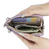 Royal Bagger RFID Coin Purse with Keychain, Genuine Leather Multi Zipper Clutch Wallet, Portable Wristlet Card Holder 1903-1