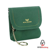 Royal Bagger Kiss Lock Coin Purse for Women RFID Simple Card Holder with Removable Keychain Genuine Leather Storage Bag 2622