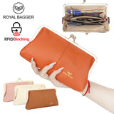 Royal Bagger RFID Kiss Lock Wallet, Genuine Leather Clutch Purse for Women with Solid Color Lining & Multi-Card Slots 3468