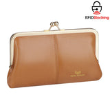Royal Bagger RFID Genuine Leather Wallet for Women, Kiss Lock Clutch with Multi-Card Slots, Vintage Card Holder Purse 2468