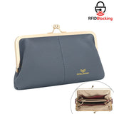 Royal Bagger RFID Kiss Lock Wallet, Genuine Leather Clutch Purse for Women with Solid Color Lining & Multi-Card Slots 3468