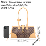 Royal Bagger Women's Shoulder Bag, Coated Canvas & Vegetable-Tanned Cowhide Leather, Retro Large Capacity Underarm Tote 5265