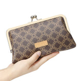 Royal Bagger Women's RFID Clutch Wallet, Signature Coated Canvas & Vegetable-Tanned Cowhide Leather Kiss Lock Purse, Multi-Card Holder 5468