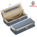 Royal Bagger Genuine Leather RFID Blocking Fashion Glasses Case, Pencil Bag with Kiss Lock, Organizer for Rings, Necklaces & Earrings for Women 4135