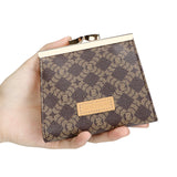 Royal Bagger Women’s RFID Credit Card Holder Wallet – Vintage Coin Purse with Signature Coated Canvas & Vegetable-Tanned Cowhide Leather, Kiss Lock Short Wallet 5242