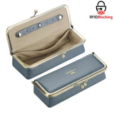Royal Bagger Genuine Leather RFID Blocking Fashion Glasses Case, Pencil Bag with Kiss Lock, Organizer for Rings, Necklaces & Earrings for Women 3135