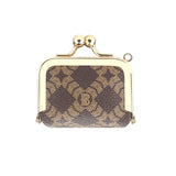 Royal Bagger Women's Mini Chain Cosmetics Case, Signature Coated Canvas & Vegetable-Tanned Cowhide Leather Kiss Lock Purse, Small Makeup Bag with Mirror 5241