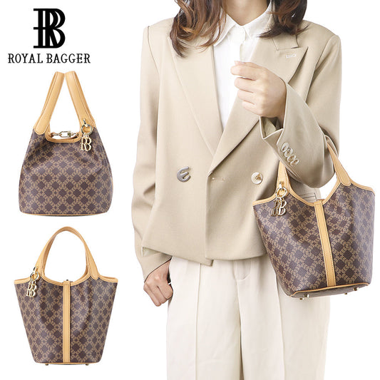 Royal Bagger Signature Coated Canvas & Vegetable-Tanned Cowhide Leather Bucket Bag, Casual Handbag for Women, Tote Bags 4260