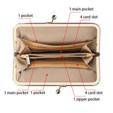 Royal Bagger Women's RFID Clutch Wallet, Signature Coated Canvas & Vegetable-Tanned Cowhide Leather Kiss Lock Purse, Multi-Card Holder 5468