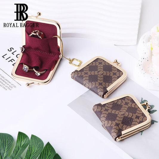 Royal Bagger Mini Ultra-Thin Jewelry Box & Kiss Lock Purse – Signature Coated Canvas, Women's Essential 8120