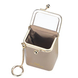 Royal Bagger Mini Chain Cosmetics Case for Women, Genuine Cow Leather Retro Kiss Lock Purse, Small Lipstick Makeup Bag with Mirror 3241