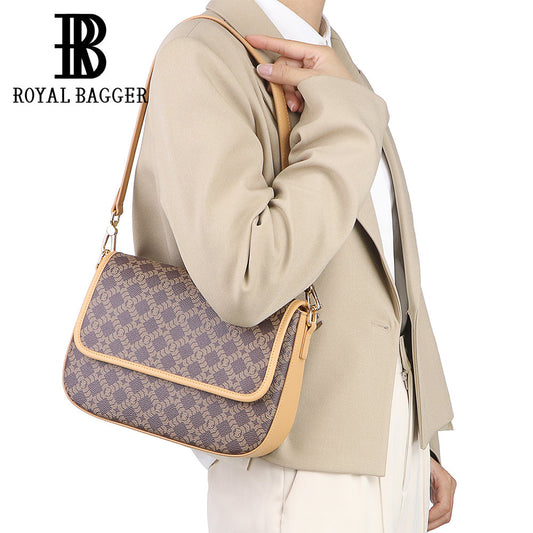 Royal Bagger Retro Crossbody Box Bag for Women, Signature Canvas & Leather, Elegant Compact Shoulder Purse 5245