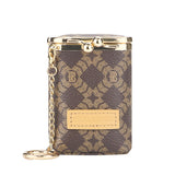 Royal Bagger Women's Mini Chain Cosmetics Case, Signature Coated Canvas & Vegetable-Tanned Cowhide Leather Kiss Lock Purse, Small Makeup Bag with Mirror 5241