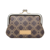 Royal Bagger Retro Kiss Lock RFID Card Holder & Coin Purse for Women, Signature Coated Canvas & Vegetable-Tanned Leather Mini Keychain Wallet, Compact Storage Bag 5243