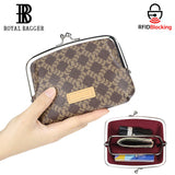 Royal Bagger RFID Coin Purses for Women, Fashion Kiss Lock Change Pouch, Double Clip Key Card Storage Bag, Signature Coated Canvas & Vegetable-Tanned Cowhide Leather 2858