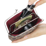 Royal Bagger RFID Coin Purses for Women, Fashion Kiss Lock Change Pouch, Double Clip Key Card Storage Bag, Signature Coated Canvas & Vegetable-Tanned Cowhide Leather 2858