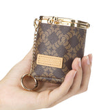 Royal Bagger Women's Mini Chain Cosmetics Case, Signature Coated Canvas & Vegetable-Tanned Cowhide Leather Kiss Lock Purse, Small Makeup Bag with Mirror 5241