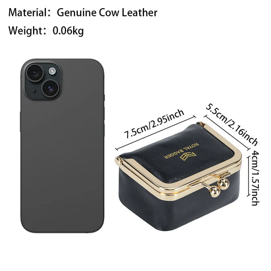 Big Size, Royal Bagger Genuine Leather Mini Jewelry Box, Ring & Necklace Storage, Retro Coin Purse with Kiss Lock for Women 4894