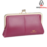 Royal Bagger RFID Genuine Leather Wallet for Women, Kiss Lock Clutch with Multi-Card Slots, Vintage Card Holder Purse 2468