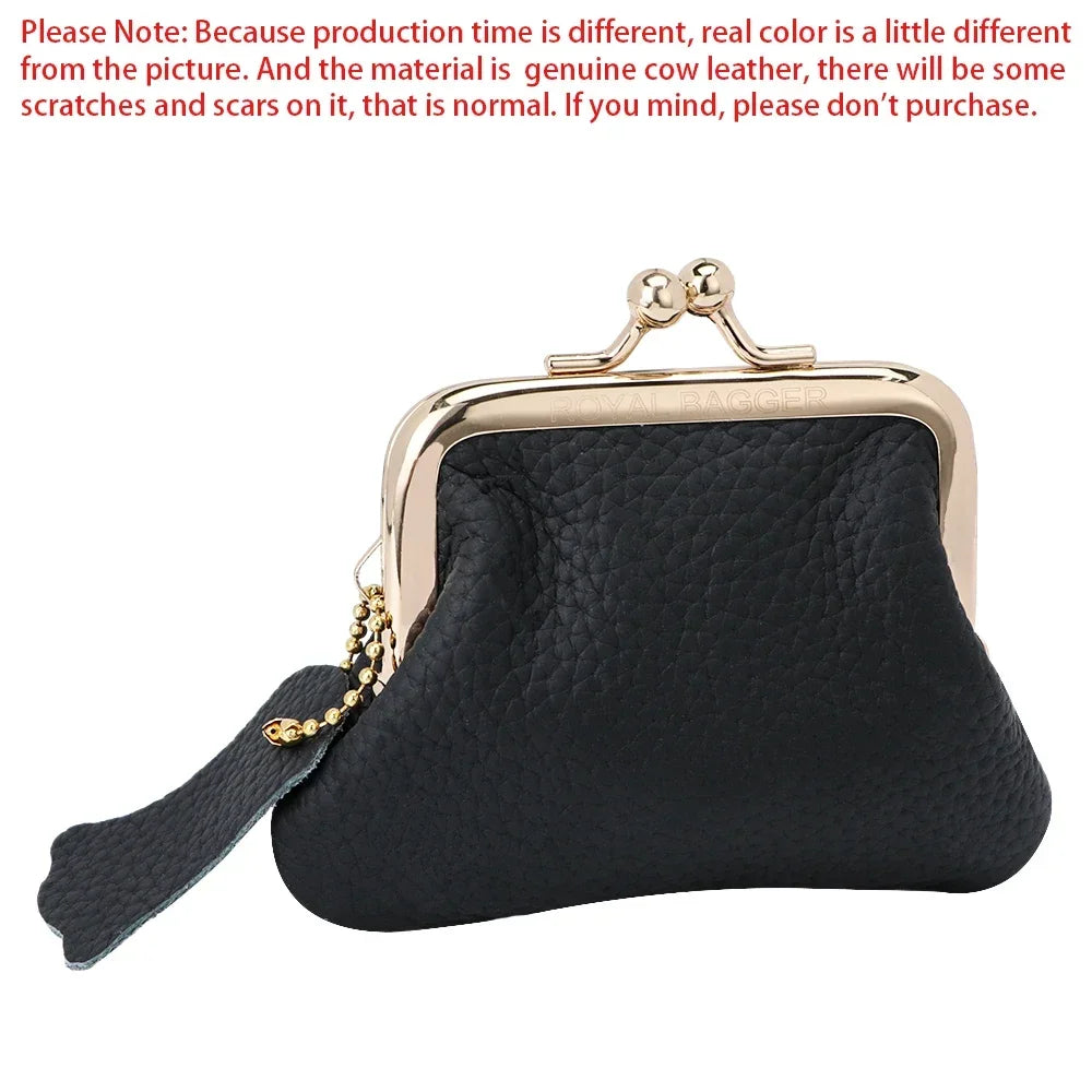 Royal Bagger Coin Purses for Women Genuine Cow Leather Change Pouch Fashion Kiss Lock Small Wallet Purse Mini Storage Bag 1475