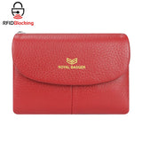 Royal Bagger RFID Blocking Women's Short Wallet Genuine Leather Multi-card Slots Card Holder Trifold Purse Magnetic Opening 2063