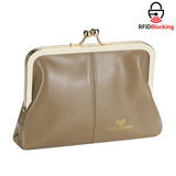 Royal Bagger Fashionable Genuine Leather RFID Blocking Women's Wallet with Kiss Lock, Card Slots and Zipper Coin Pocket 4120