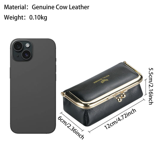 Royal Bagger Genuine Leather Jewelry Box, Mini Organizer for Rings, Necklaces & Earrings, Women's Kiss Lock Coin Purse 3125