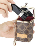 Royal Bagger Women's Mini Chain Cosmetics Case, Signature Coated Canvas & Vegetable-Tanned Cowhide Leather Kiss Lock Purse, Small Makeup Bag with Mirror 5241