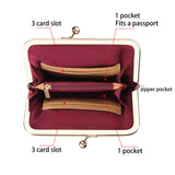 Royal Bagger Women's RFID Card Holder, Kiss Lock Coin Purse, Short Wallet, Signature Coated Canvas & Vegetable-Tanned Cowhide Leather 5120