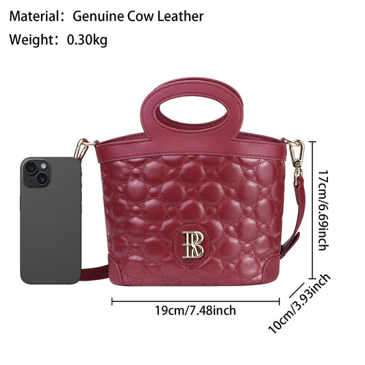 Royal Bagger Quilted Handbag for Women – Versatile Crossbody & Shoulder Tote, Genuine Cowhide Leather Drawstring Purse 3280