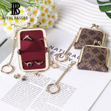 Royal Bagger Mini Retro Jewelry Box for Women, Slim Kiss Lock Purse with Removable Chain, Signature Coated Canvas & Vegetable-Tanned Cowhide Leather 7120