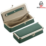 Royal Bagger Genuine Leather RFID Blocking Fashion Glasses Case, Pencil Bag with Kiss Lock, Organizer for Rings, Necklaces & Earrings for Women 4135