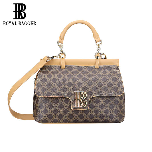 Royal Bagger Coated Canvas & Vegetable-Tanned Leather Shoulder & Crossbody Bag – Large Capacity Top Handle Purse 5248