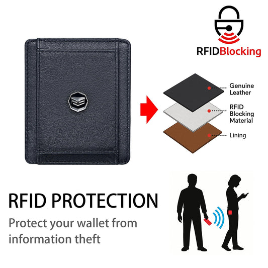Royal Bagger RFID Blocking Compact Men's Card Case, Durable Black Leather, Secure Daily Storage for Cards and Cash 3247