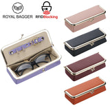 Royal Bagger Genuine Leather RFID Blocking Fashion Glasses Case, Pencil Bag with Kiss Lock, Organizer for Rings, Necklaces & Earrings for Women 4135