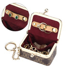 Royal Bagger Women's Mini Jewelry Box & Coin Purse with Removable Chain – Signature Coated Canvas & Vegetable-Tanned Cowhide Leather, Small Kiss Lock Storage Bag 9894