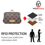Royal Bagger Retro Kiss Lock RFID Card Holder & Coin Purse for Women, Signature Coated Canvas & Vegetable-Tanned Leather Mini Keychain Wallet, Compact Storage Bag 5243