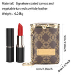 Royal Bagger Women's Mini Chain Cosmetics Case, Signature Coated Canvas & Vegetable-Tanned Cowhide Leather Kiss Lock Purse, Small Makeup Bag with Mirror 5241