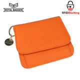 Royal Bagger RFID Short Wallets for Women Genuine Cow Leather Fashion Card Holder with Key Ring Holders Clutch Slim Coin Purse